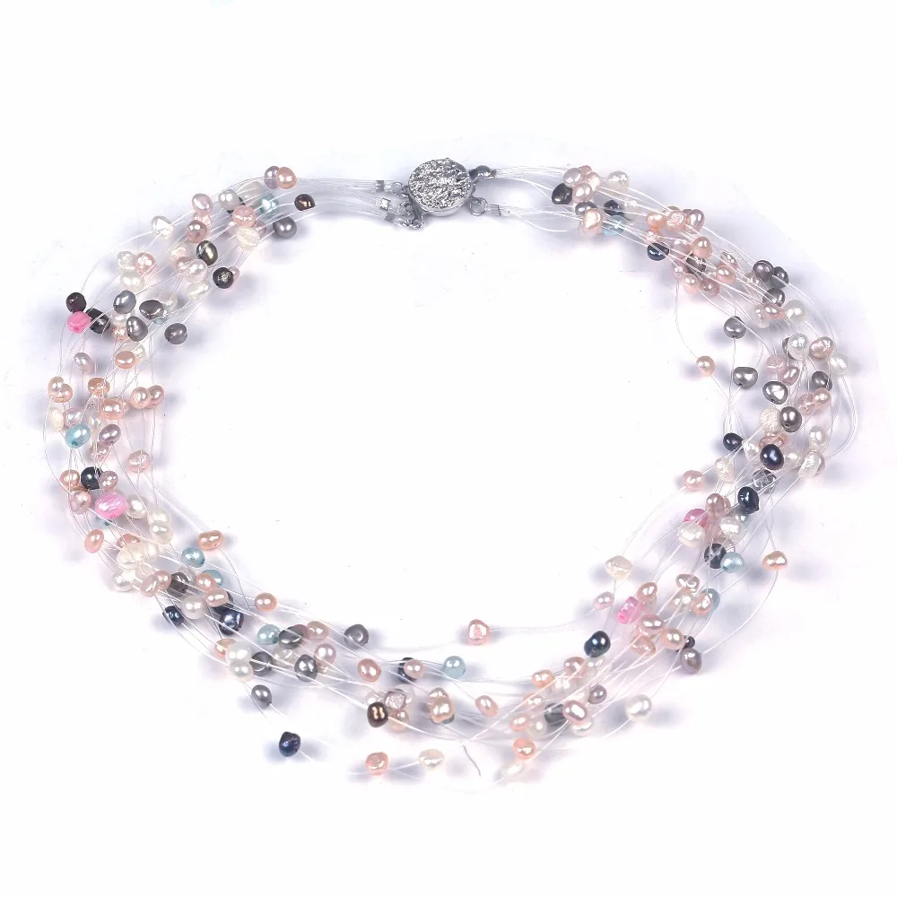 

Fashion Fascinating Multi-strand Colorful Pearl charming Necklace Graceful Baroque Pearl Necklace Wedding Pearl Jewelry