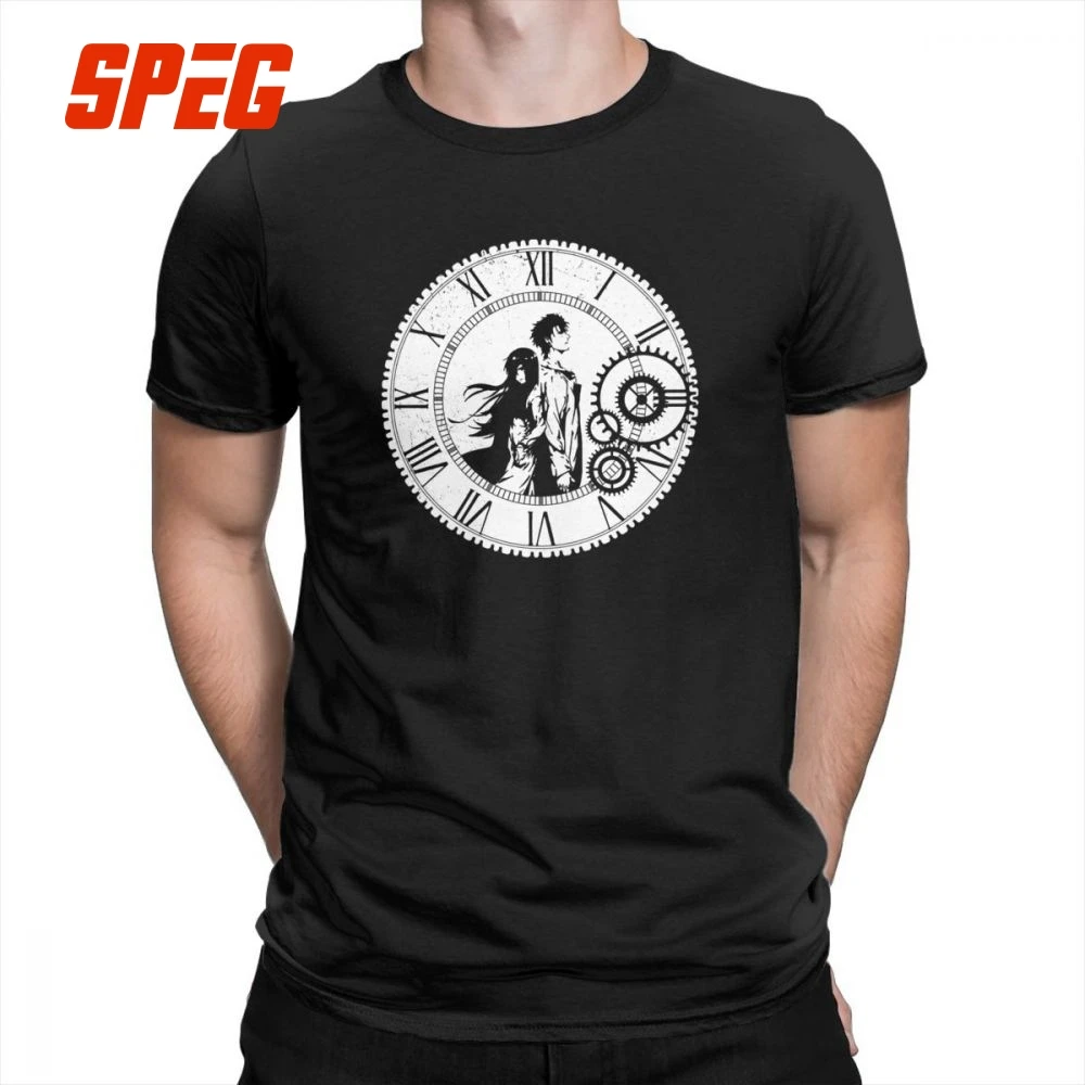 

Steins Gate T Shirts Clocklove Print Short-Sleeved Printed Male Round Collar T-Shirts Pure Cotton Casual Tee Shirt