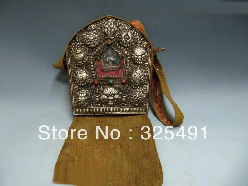 

Tibet Buddhism Copper inlay Silver Buddha BaBao TangKa z