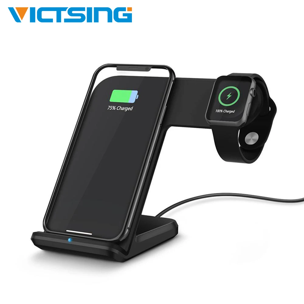 

2-in-1 Wireless Charging Bracket Phone Holder Stand 10W/7.5W/5W Smart Charging Dock Station Bracket for iPhone for Watch 2 Color