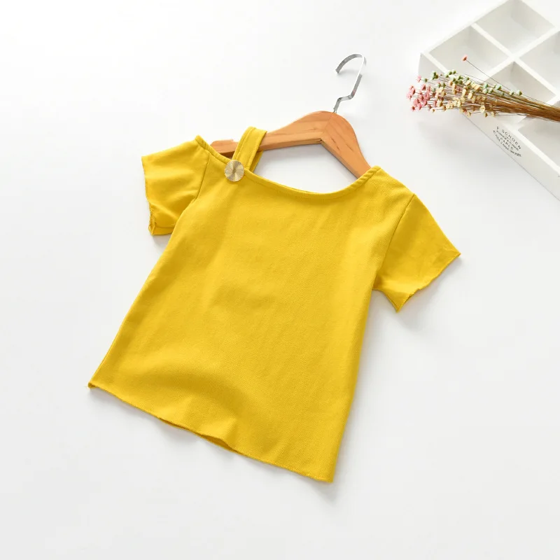 Мягкая кружевная детская футболка принцессы для девочек милые детские футболки с коротким рукавом для девочек модная летняя одежда - Цвет: Цвет: желтый