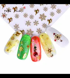 Новый, 3D золотой фольги, рождественские снежинки, пятнистого оленя наклейки для ногтей, украшение DIY навыки, наклейки для ногтей 2018 горячая