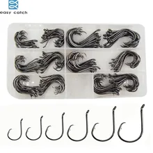 Easy Catch 150 шт./компл. Высокоуглеродистая сталь рыболовные крючки черные офсетные рыболовные крючки Размер 1#1/0 2/0 3/0 4/0 5/0