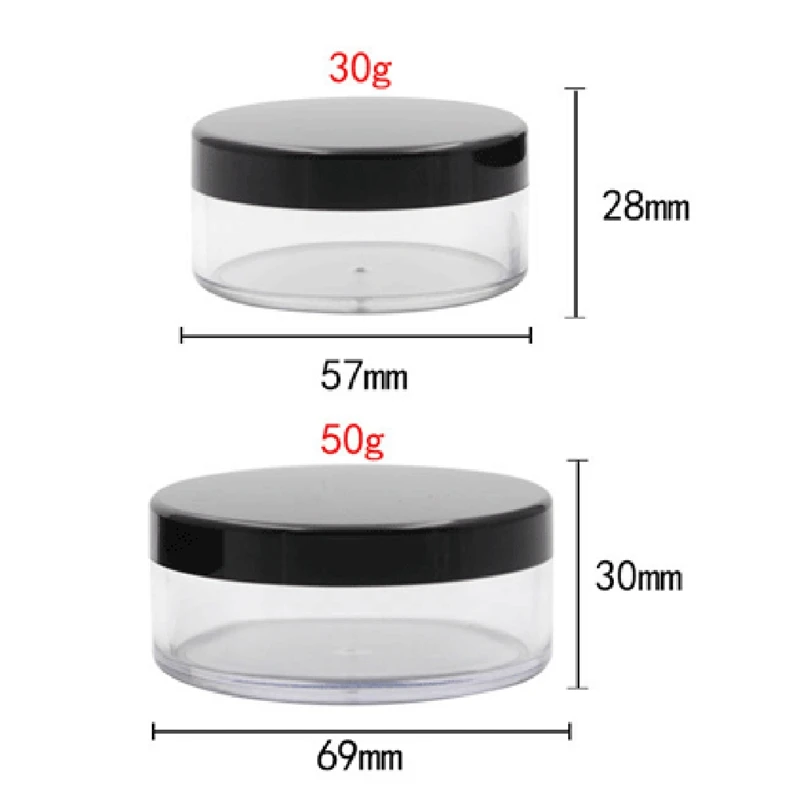30 г/50 г пластиковая банка для рассыпчатой пудры с просеивателем пустой косметический контейнер черная матовая крышка для макияжа компактная портативная коробка для рассыпчатой пудры