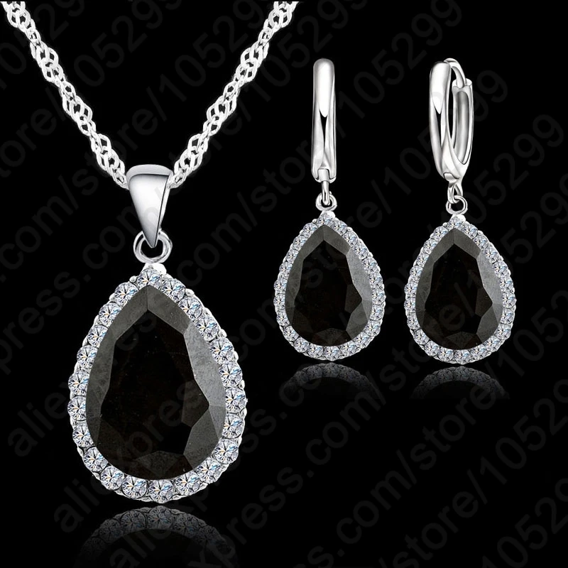 Комплект из колье и серёг серебра 925 пробы с кристаллами|crystal necklace wedding|jewelry setsquality