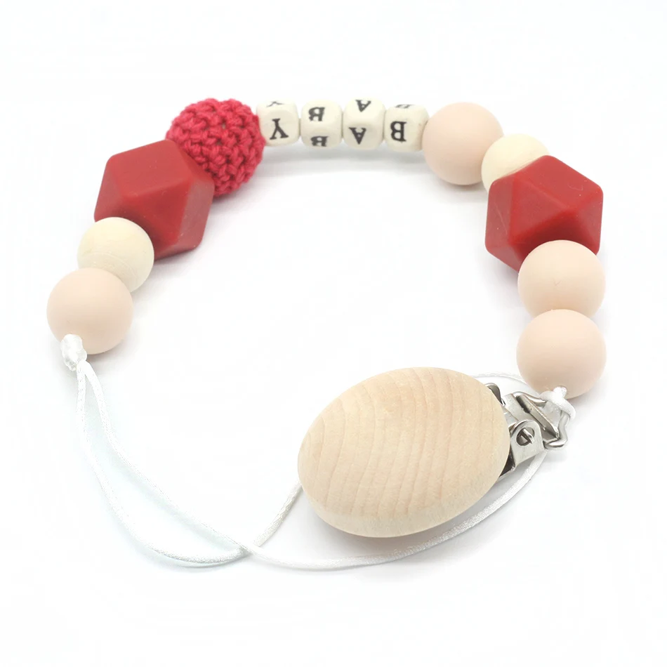 Personalized Name Silicone Bead Teething Pacifier Clip Wood Beads Nursing Clip Paci Clip Toy Binky Binkie Clip Baby Shower Gift