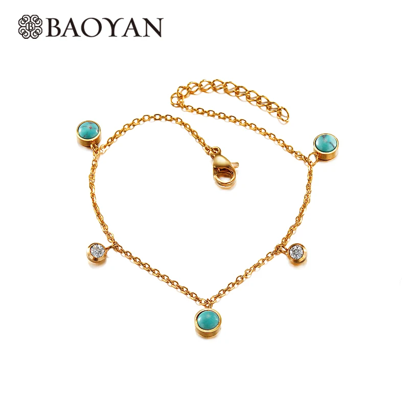 

Baoyan 316L Stainless Steel Gold Color Blue Stone Charm Bead Beaded Bracelets for Women Wholesale Mixed Lots N2