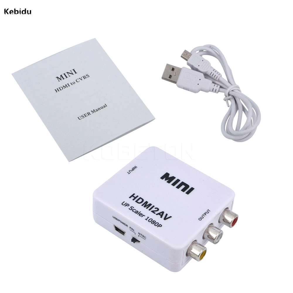 

Kebidu HDMI Mini HD 1080P HDMI2AV Video Converter Box HDMI to RCA AV/CVSB L/R Video Support NTSC PAL Output HDMI TO AV Adapter