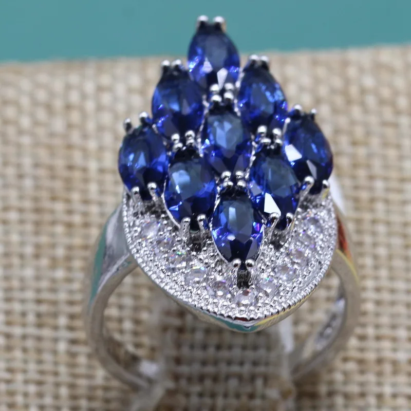 EIOLZJ Trendy Geometric Dark Bule Semi-precious Stone 925 Silver Ring For Women Multicolor Rings With Stone Free Jewelry Box Fashion Jewelry