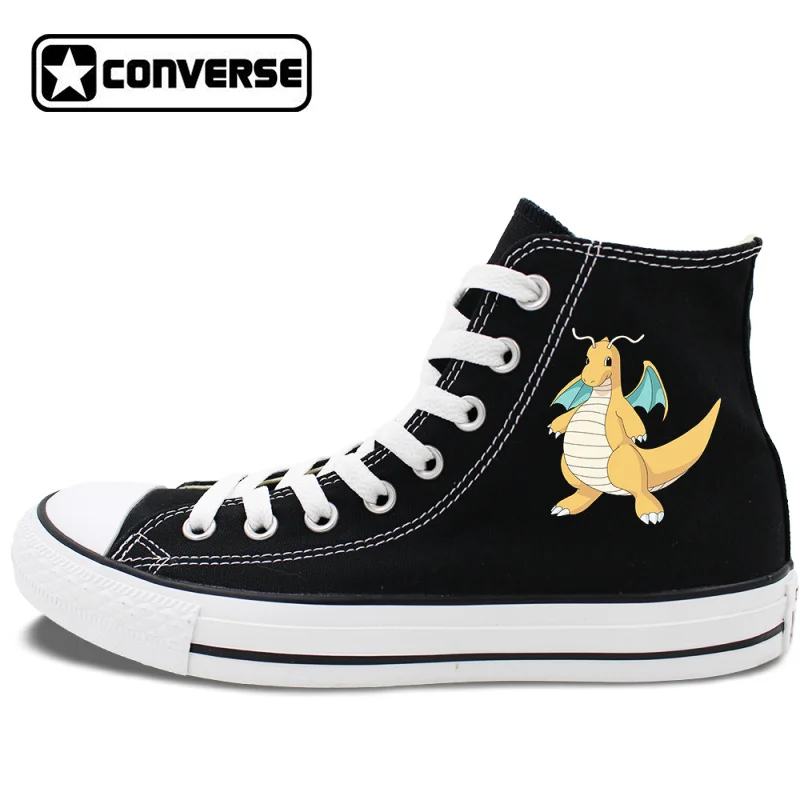 Prix pour Converse chuck taylor planche à roulettes chaussures hommes femmes pokemon dragonite anime toile sneakers blanc noir 2 couleurs Prix pour Converse chuck taylor planche à roulettes chaussures hommes femmes pokemon dragonite anime toile sneakers blanc noir 2 couleurs