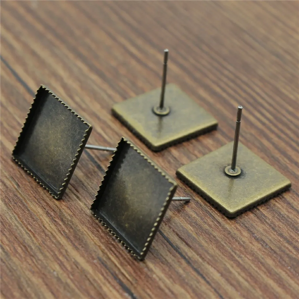 20pcs Fit 12mm Square Cabochon Earring Base, Earring Stud Base, Handmade Earrings Antique Bronze