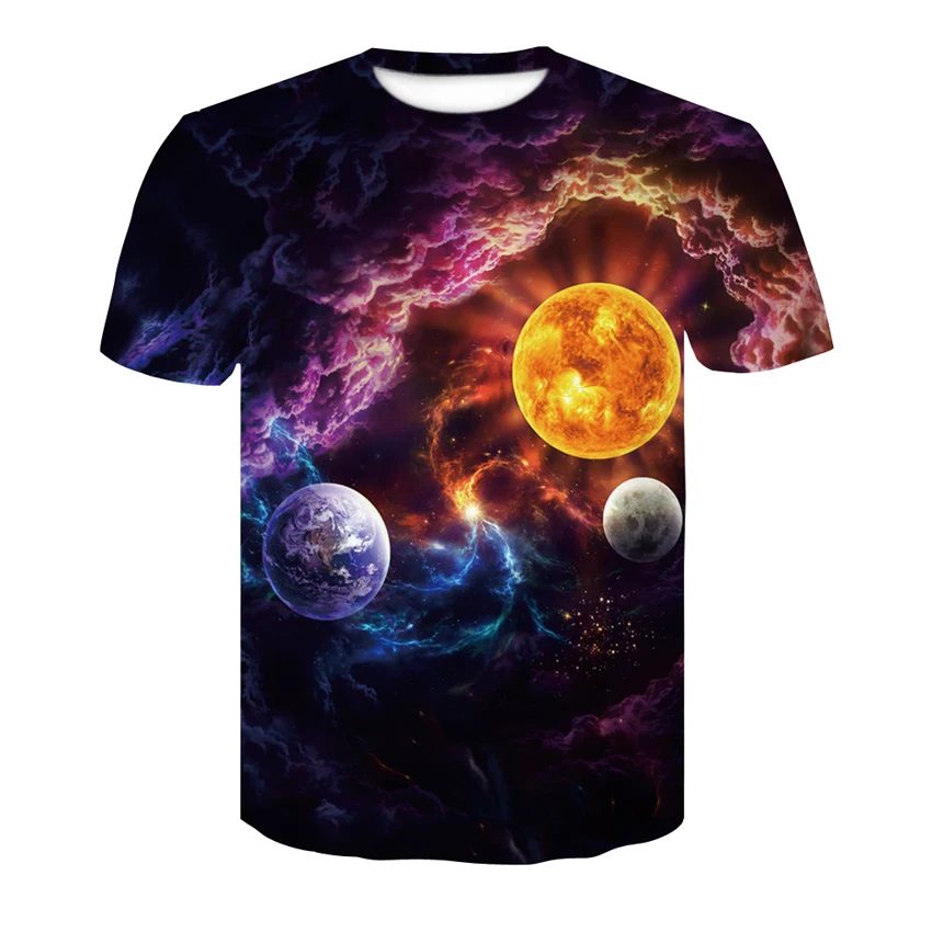 

Spring/summer 2019 earth space stars print men's plus-size t-shirts with round collar and short sleeves