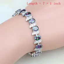 925 пробы серебряные ювелирные изделия натуральный Радуга Мистик кубический цирконий белый камень украшения браслет для женщин