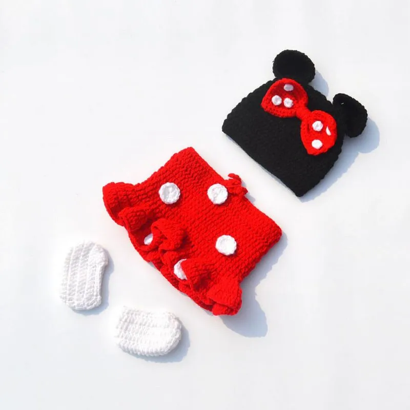 Одежда связанная крючком для новорожденных с Минни комплект трикотажной шапочки и юбки для малышей реквизит для фотосъемки подарок для маленьких девочек H283