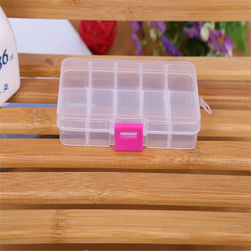 

New Hot Art Tip Storage Box Case hard transparent Plastic 10 Grids Adjustable Jewelry Tool Box Beads Pills Organizer Nail