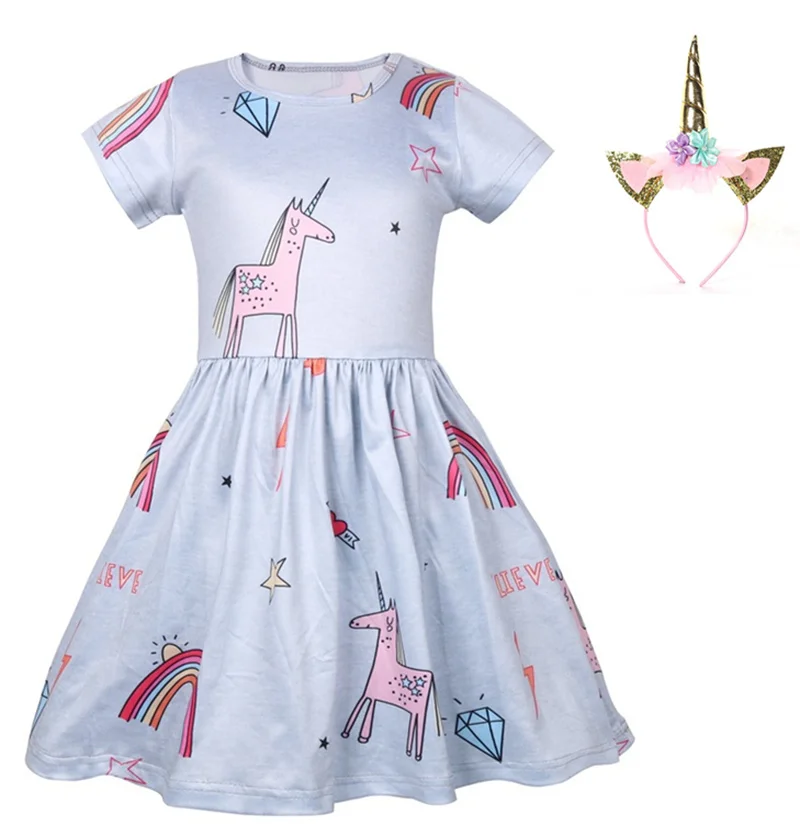 

Children's wear 2019 new girls dress summer print casual stitching Halloween unicorn princess dress