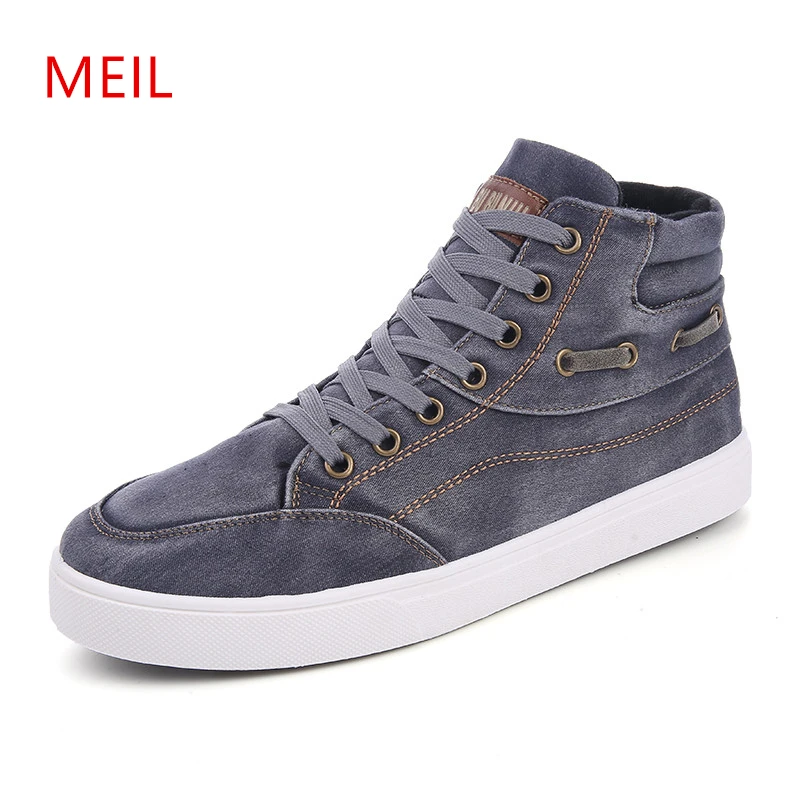 

Hot selling 2019 Autumn Summer Men Denim Casual Shoes Fashion Sewing Platform Sneakers Breathable Male High top Canvas Shoes