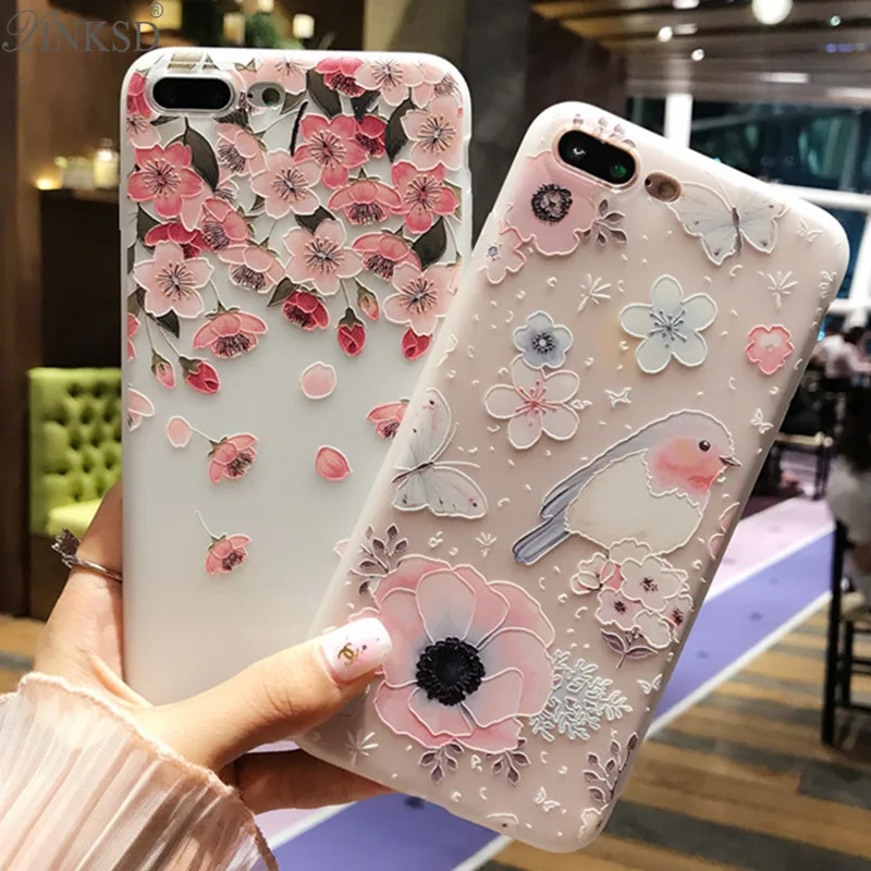 3D рельефный чехол для iPhone 6 с милым цветком силиконовый матовый мягкий 7 роскошный