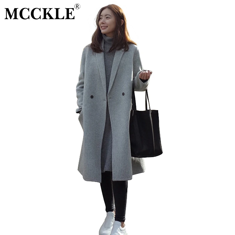 Image MCCKLE women s elegant long style warm wool blends autumn winter vintage solid coats jackets ladies casual oversized outerwear