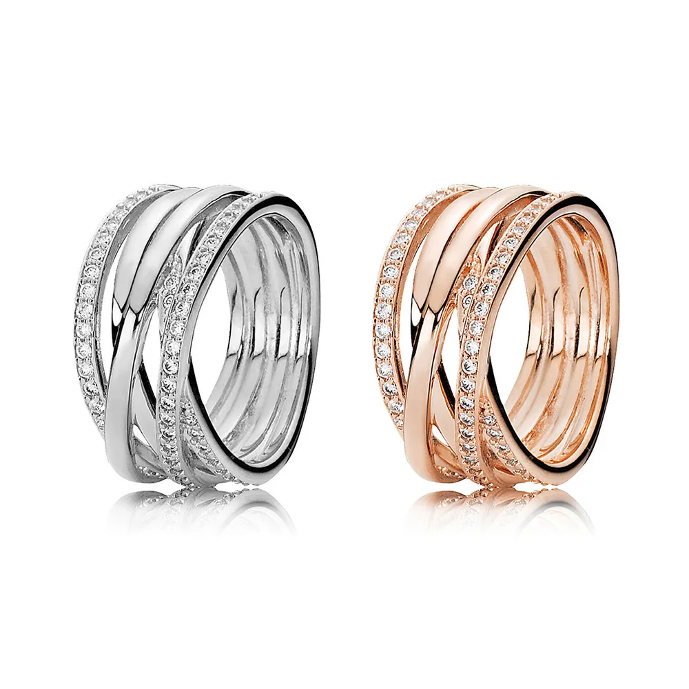 

2 Style Silver Ring Rose Gold Color Silver Charms Round Crystal Diy Rings For Women Birthday Party Jewelry Gift