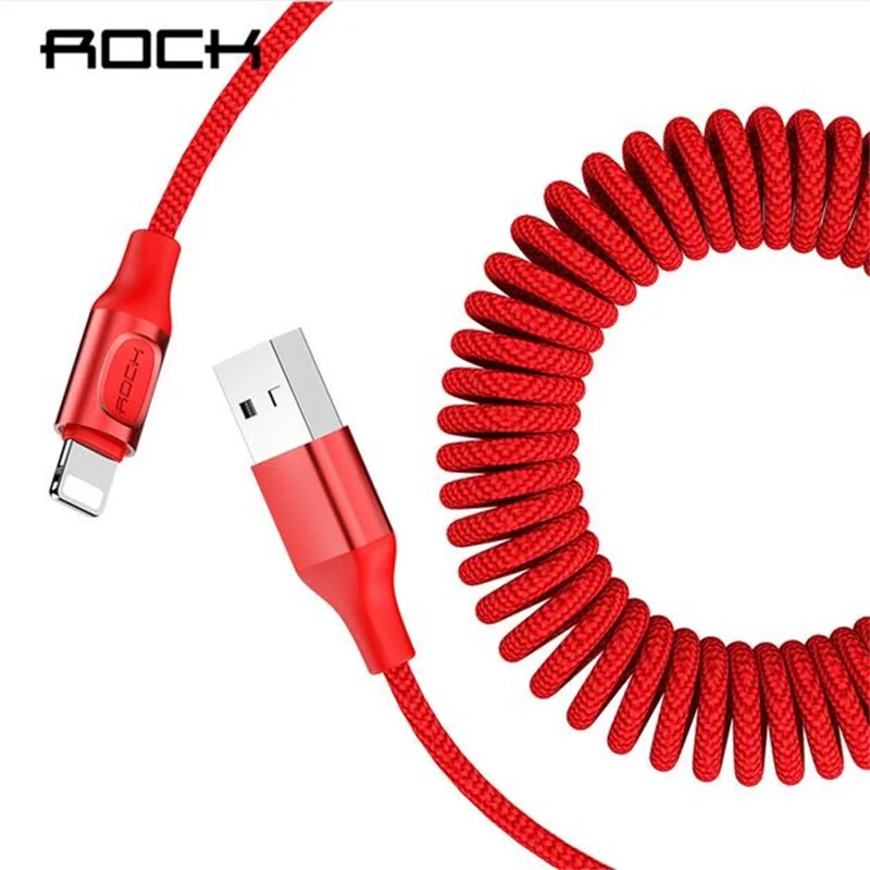 

Rock retractable spring usb cable for iPhone xs max xr x 8 7 6s plus 5s ipad fast charging charger for apple lightning cable car