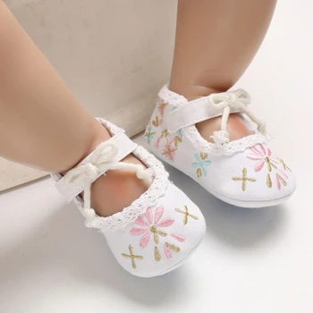 

Baby Shoes Cute Baby Girl Breathable Floral Embroidery Anti-Slip Shoes Casual Sneakers Toddler Soft Soled First Walkers