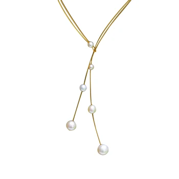 

BaroqueOnly Multiple Different Size Pearls Choker Necklace 6 Real Freshwater Pearls 2 Lines Necklace Elegant Trendy Jewelry CE