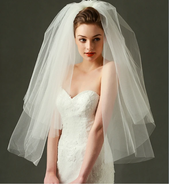 Mariage voile 2017 moelleux voile de mariée deux couches court voile veu de noiva accessoire cheveux