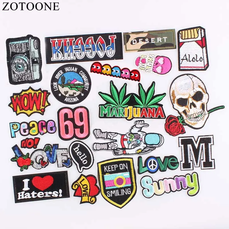 

ZOTOONE Rock Biker Skull Patches Custom Music Punk ACDC Embroidered Applique Patch Iron On Letter Patches For Clothes Stickers