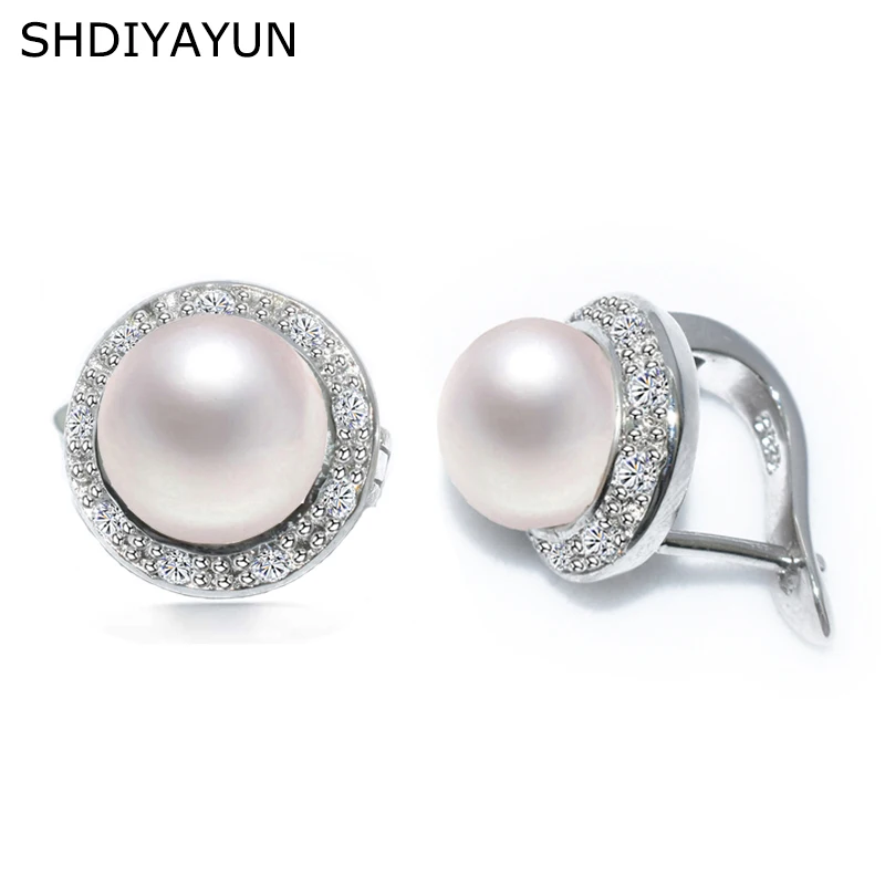 

SHDIYAYUN Pearl Earrings 925 Sterling Silver Jewelry Vintage Style Natural Freshwater Pearl Diamond Stud Earring For Women Gift