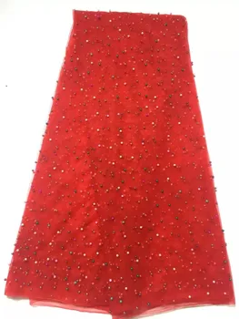 

Free shipping !! (5yards/pc) New coming African French net lace fabric with beads and stones elegant design for dress J25GF-1