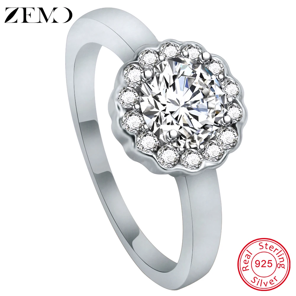 

ZEMO Big Luxury Rhinestone 925 Sterling Silver Rings for Women Vintage Wedding Ring Female Engagement Jewelry Gifts for Girls