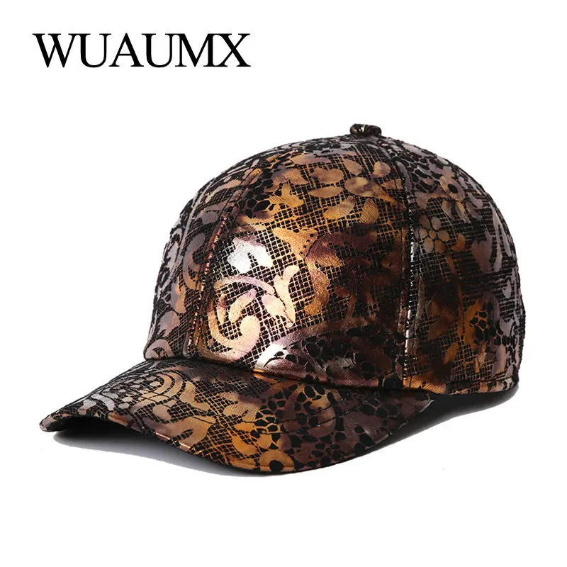 Wuaumx, осенне-зимние бейсболки из натуральной кожи для женщин, модный принт, овечья кожа, теплая Бейсболка, шапка для девочек
