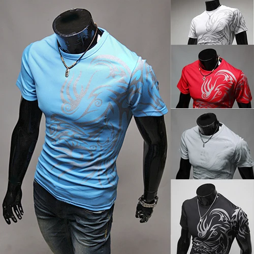 2016 Top Quality Strong Men s Fashion Summer Tattoos Printed Cotton Short Sleeve Crew Neck Tees