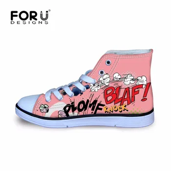 

FORUDESIGNS Pink Colorful Graffiti Girls Kids Shoes Winter Autumn Sneaker High Canvas Lace-Up Children Shoes for Boys Footwear