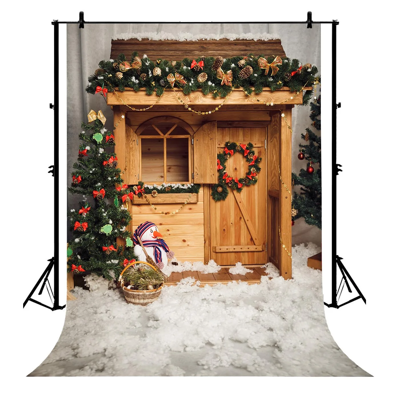 

5x7ft Christmas Santa Xmas Trees Snowman Garland Polyester Photo Background Portrait Backdrop