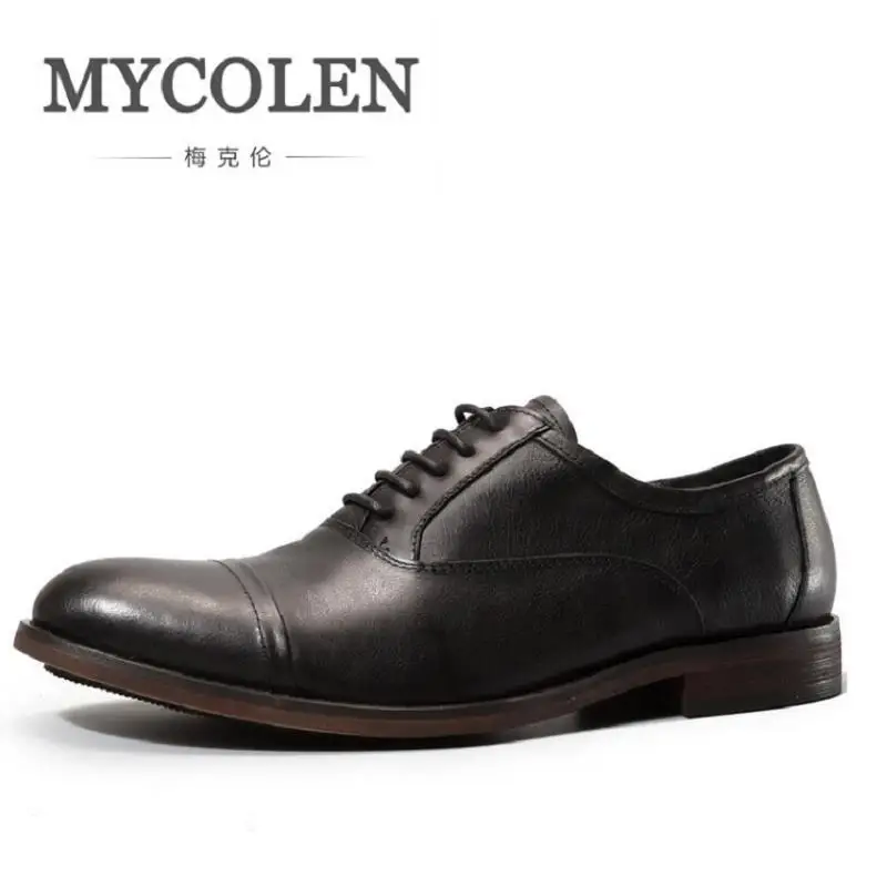 

MYCOLEN 2018 New Retro Genuine Leather Dress Shoes Autumn Mens Black Formal Wear Shoes for Business Wedding Zapatos