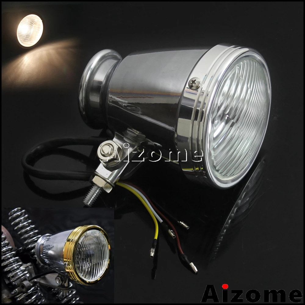 

Motorcycle 4" Headlight For Harley Honda Cruiser Tri-bar Headlamp Chopper Bobber Cafe Racer Custom Lighthouse Chrome