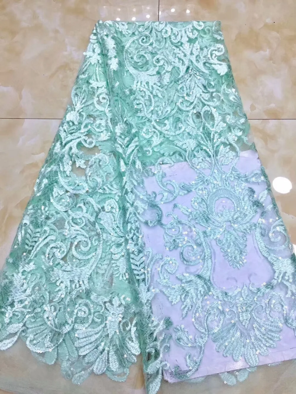 

2018 new design high quality long evening dresses french tulle african squins embroidery mesh net lace fabric dpA015