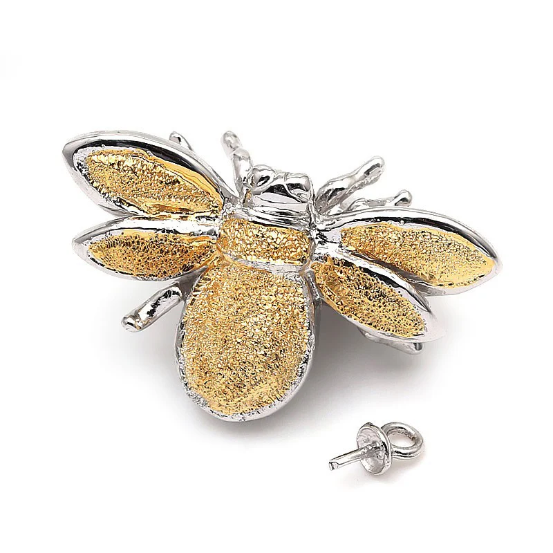 925 Sterling Silver Honeybee Front Button Magnetic Clasp Connector Pendant For Pearl Necklace Jewelry SC-CZ076