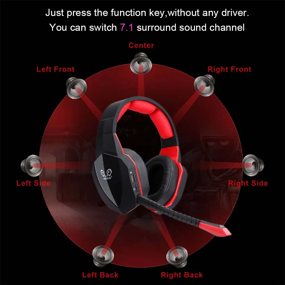 US $77.62 HUHD Wireless Headphones PC Gamer Headset USB 71 Virtual Surround Sound Stereo Bass Gaming Headphone with Mic no delay for game