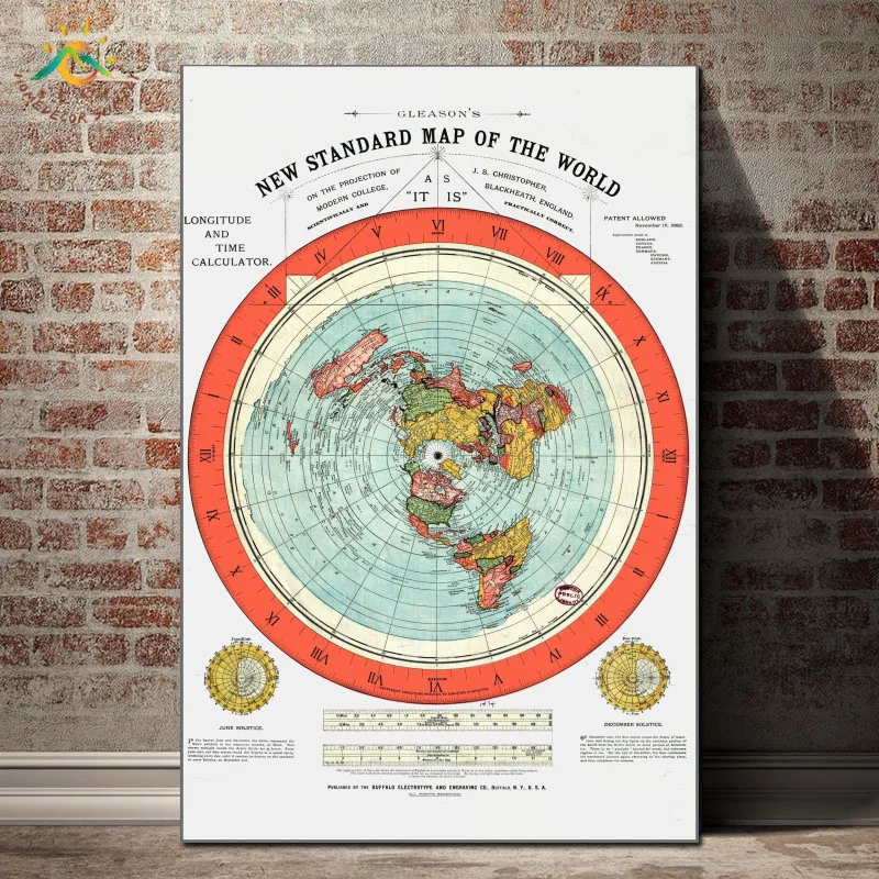 The Plete Flat World Map Circle искусство картинки на стену Art Canvas живопись поп арт стена