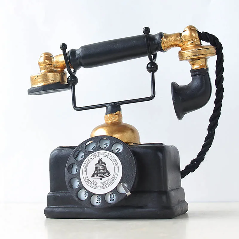 Vintage Telephone Statue Antique Shabby Old Phone Figurine Home Decor HTQ99