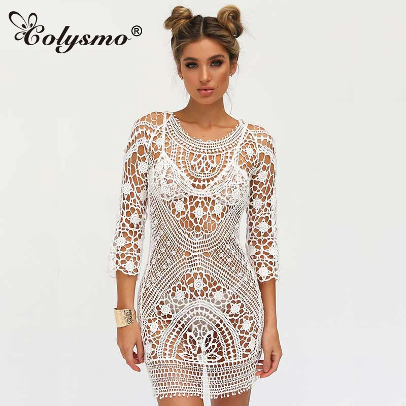 

Colysmo Embroidery Boho Dress Lace Crochet Floral Mini Beach Dress Summer Sundress Beachwear Day Sexy Dress Vestidos Dresses New