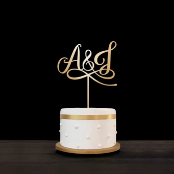 

Personalized Engagement Wood Cake Topper Laser Out Initials Cake Topper Custom Gold Mirror Acrylic Wedding Monogram Cake Topper