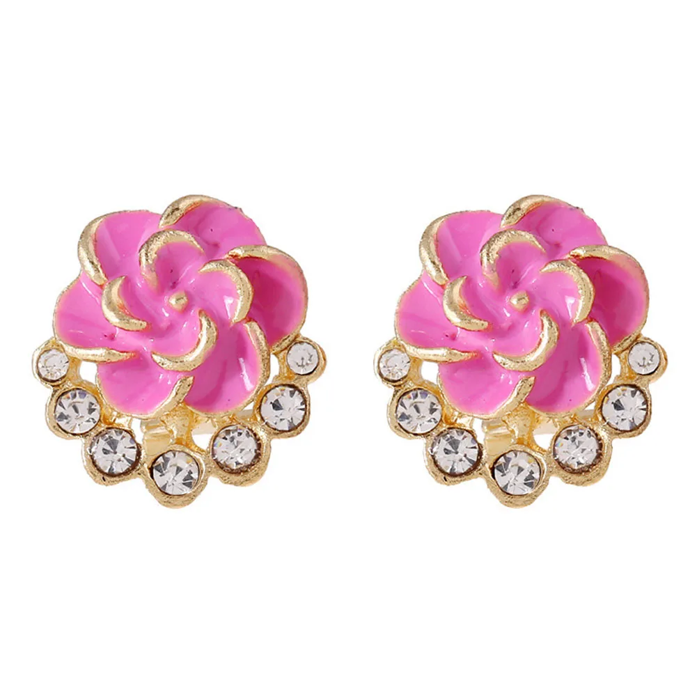 2017 Little Enamel Rose Shape Stud Earrings New Gold Color Jewelry