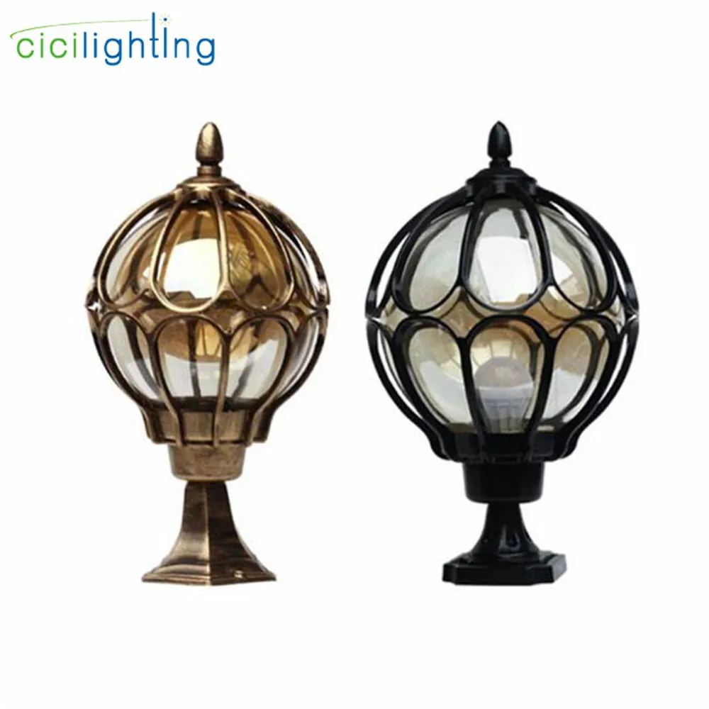 Outdoor Pillar lamp wall lamp European globe door post lamp waterproof exterior black round ball garden yard pillar lighting