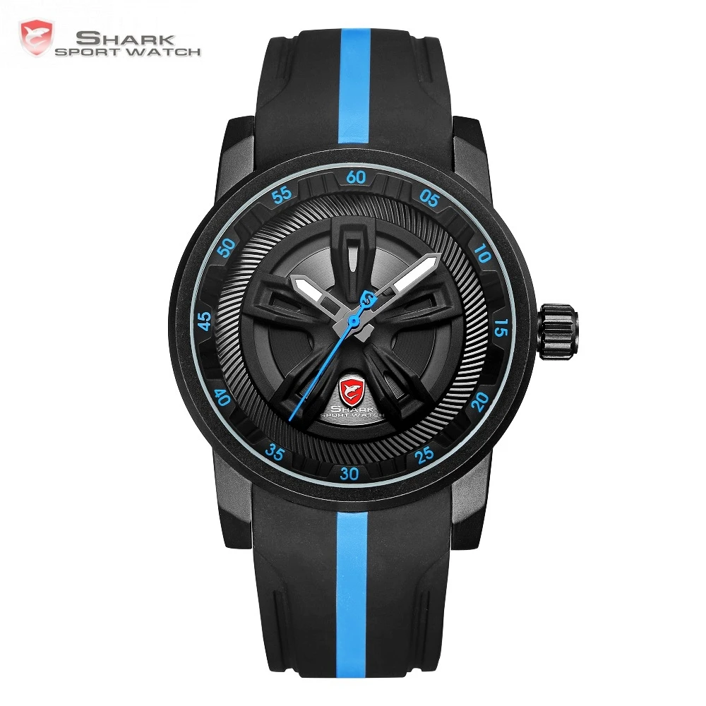 

Thresher SHARK Sport Watch Cool Racing Layer Blue 3D Wheel Design Dial Crown Quartz Silicone Strap Men Male Wrist Watches
