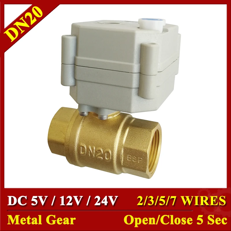 DC 24V 12V 5V BSP/NPT brass 3/4'' electric actuator valve 2/3/5/7 wires motorized ball valve with manual override and indicator