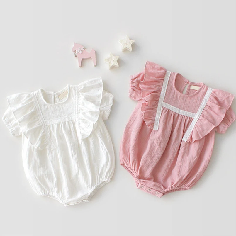 

Summer newborn baby romper ruffles lace short sleeve infant girls jumpsuit for baby onesie children outfits pajamas 0-24m